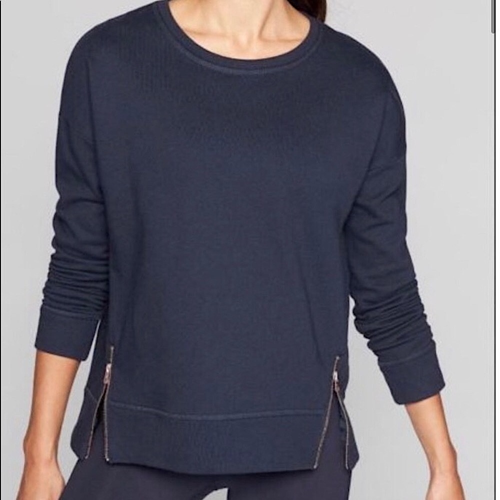 Athleta Navy Blue Pullover with Rose Gold Zippers Size XS